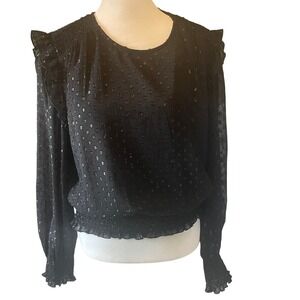 Laundry By Shelli Segal Womens Whimsigoth Metallic Sheer Smocked Blouse L Black